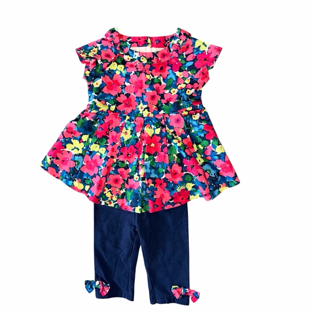 First Impressions Multicolor Floral Top & Navy Pants Set - 0-3M